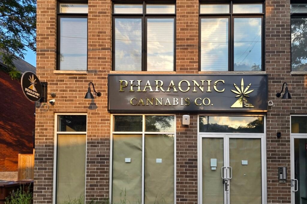 Storefront sign with PVC letters mounted on LED display